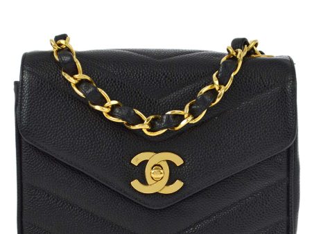 Chanel 1994-1996 Black Caviar Chevron Mini Square Shoulder Bag 17 Sale