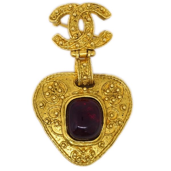 Chanel Gripoix Brooch Pin Gold Red 94A Supply