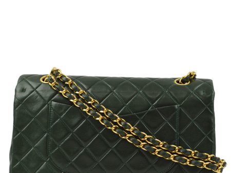 Chanel * 1989-1991 Green Lambskin Medium Classic Double Flap Shoulder Bag on Sale