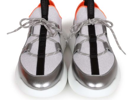 Hermes Duel Sneakers Silver, Black, and Orange Calfskin and Rubber 40 on Sale