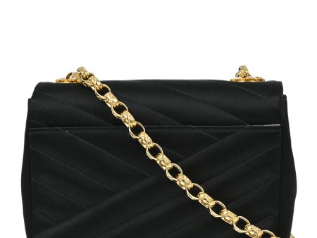 Chanel * 1989-1991 Black Satin Bias Stitch Shoulder Bag Sale