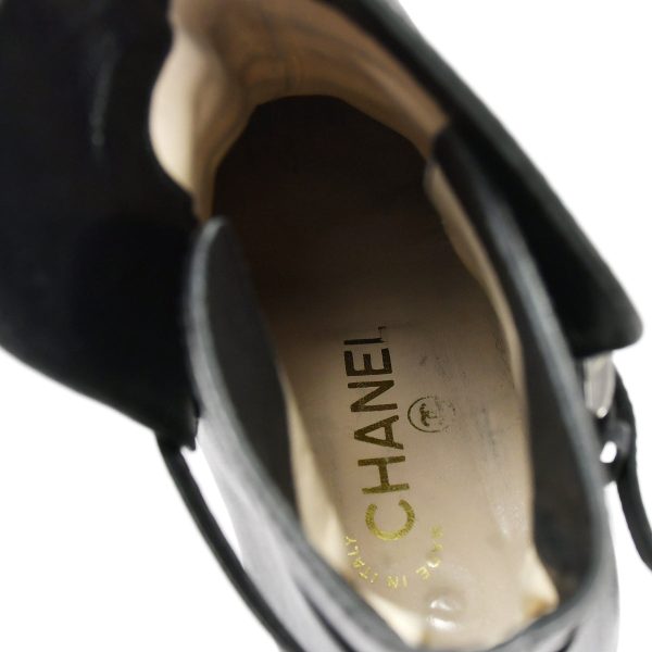 Chanel * Black Leather Short Boots Shoes #36 1 2 Online Sale