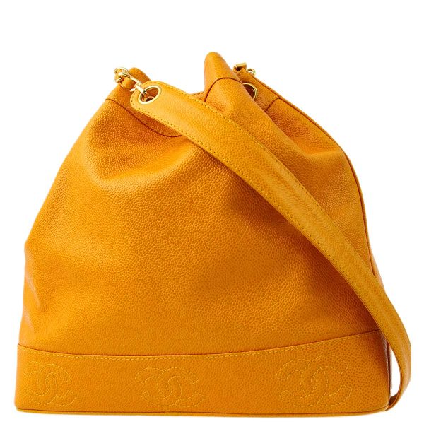 Chanel 1996-1997 Orange Caviar Triple CC Bucket Shoulder Bag Sale