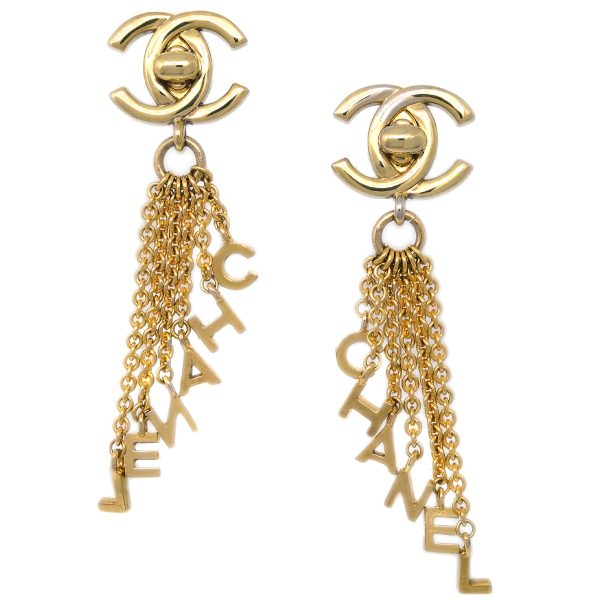 Chanel Dangle Turnlock Earrings Clip-On Gold 96P For Cheap