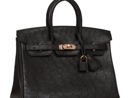 Hermes Birkin 25 Black Ostrich Rose Gold Hardware For Discount