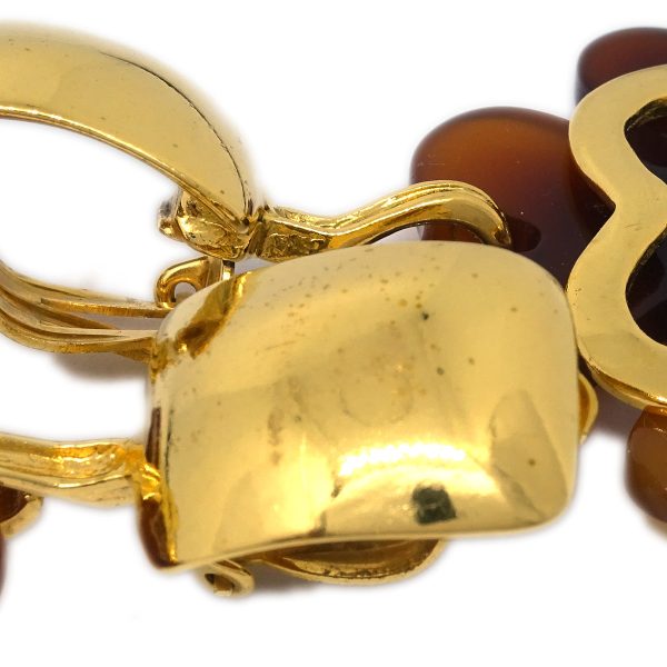 Chanel Clover Dangle Earrings Gold Clip-On 95P Hot on Sale