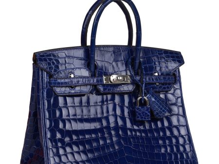 Hermes Birkin 25 Bleu Electric Shiny Niloticus Crocodile Palladium Hardware Online Sale