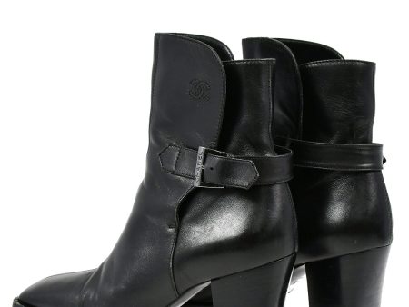 Chanel * Black Leather Short Boots Shoes #36 1 2 Online Sale