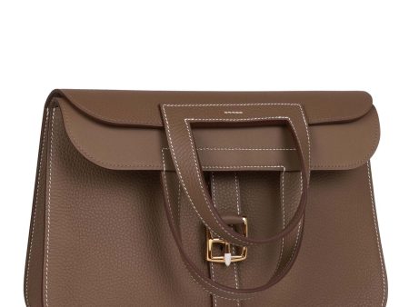 Hermes Halzan 31 Etoupe Clemence Gold Hardware on Sale