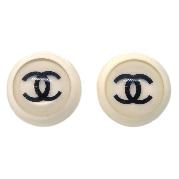 Chanel Button Earrings Clip-On White 01P Hot on Sale