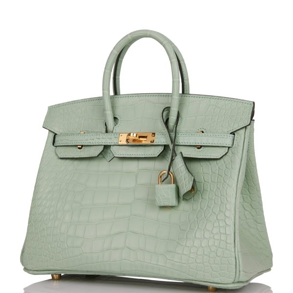 Hermes Birkin 25 Vert D Eau Matte Alligator Gold Hardware on Sale