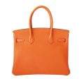 Hermes Birkin 30 Bag Orange Togo Leather For Sale