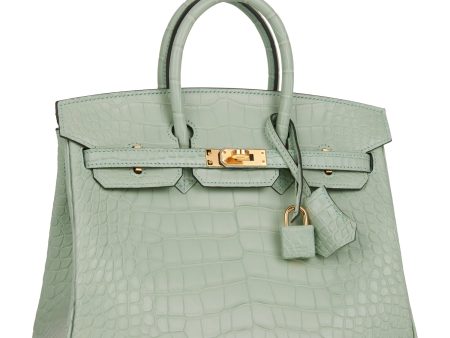 Hermes Birkin 25 Vert D Eau Matte Alligator Gold Hardware on Sale