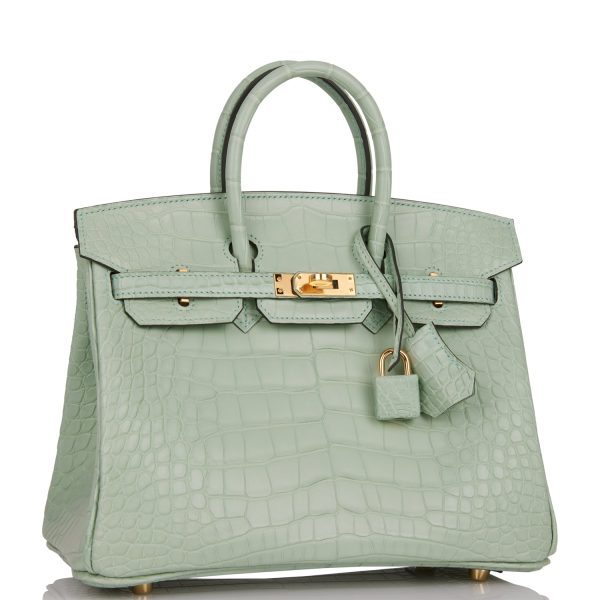 Hermes Birkin 25 Vert D Eau Matte Alligator Gold Hardware on Sale