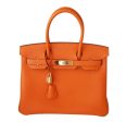 Hermes Birkin 30 Bag Orange Togo Leather For Sale