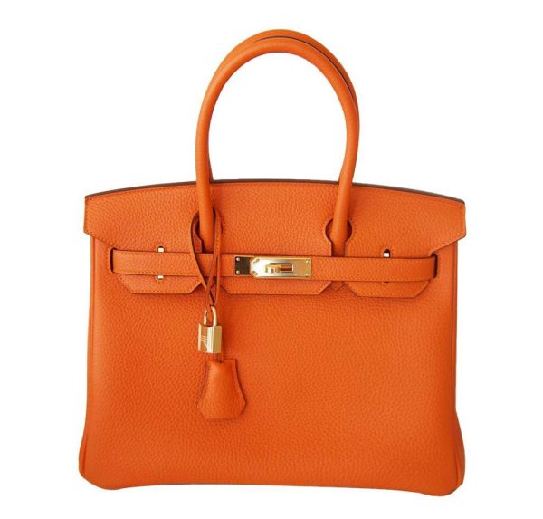 Hermes Birkin 30 Bag Orange Togo Leather For Sale