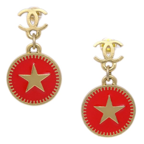 Chanel Star Dangle Piercing Earrings Red 01P Online now