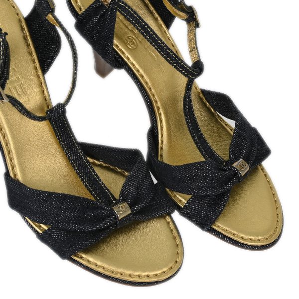 Chanel * Navy Denim Sandals Shoes #36C Supply