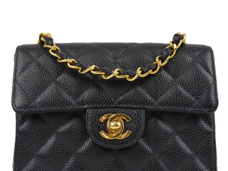 Chanel 2000-2001 Black Caviar Mini Classic Square Flap Shoulder Bag 17 on Sale