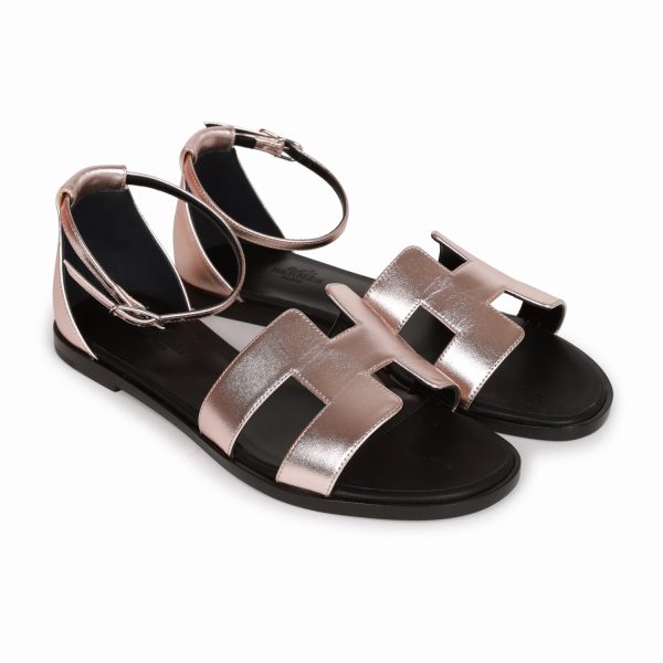 Hermes Santorini Sandals Metallic Pink 37 Sale