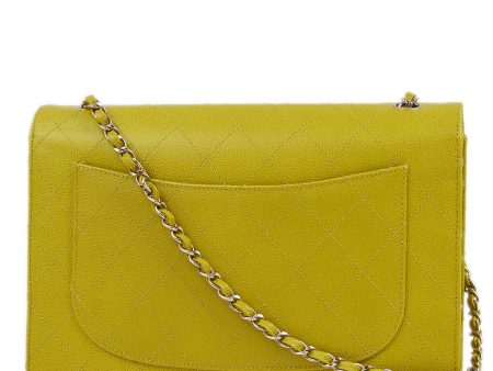 Chanel 1997-1999 Yellow Green Caviar Single Flap Shoulder Bag Hot on Sale