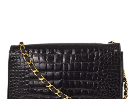 Chanel * 1986-1988 Black Crocodile Chain Shoulder Bag Online now