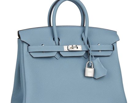 Hermes Birkin 25 Bleu Lin Verso Togo Palladium Hardware Online Sale