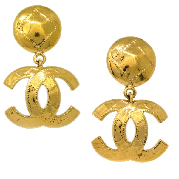 Chanel Gold Dangle Earrings Clip-On 94P on Sale