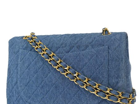 Chanel * 1989-1991 Blue Denim Maxi Classic Flap Shoulder Bag For Cheap