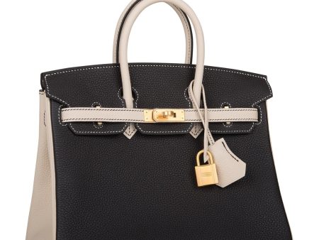 Hermes Birkin 25 Black and Craie Togo Brushed Gold Hardware Sale