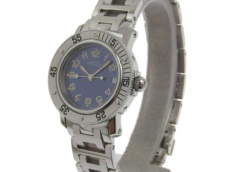 HERMES Clipper Watch Diver CL5.210 Stainless Steel Silver Quartz Analog Display Ladies Navy Dial Fashion