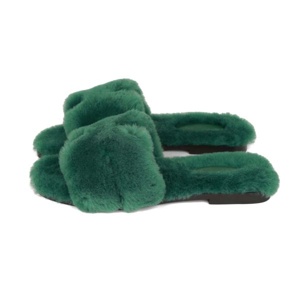 Hermes Oran Sandals Vert Anglais Shearling 37 Online Hot Sale