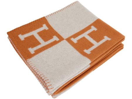 Hermes  Classic Avalon  Ecru and Orange H Blanket Cheap