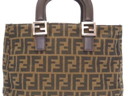 Hermes FF Zucca Pattern Canvas Leather Brown Handbag For Sale