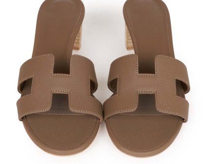 Hermes Oasis Sandals Etoupe Epsom Block Heels 35 Supply