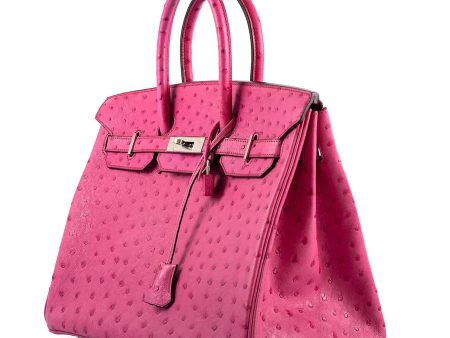 HERMES BIRKIN 35 FUCHSIA OSTRICH WITH PALLADIUM HARDWARE For Cheap