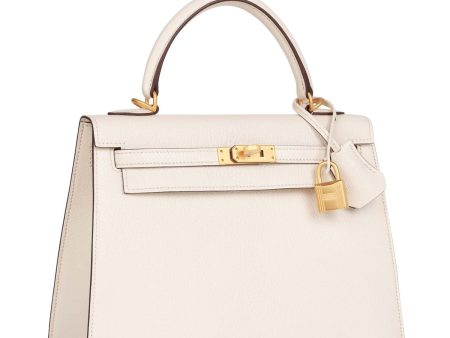 Hermes Kelly 25 Sellier Nata Verso Chevre Brushed Gold Hardware For Discount