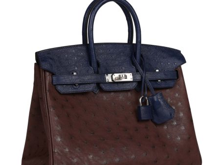 Hermes Bi-Color Birkin 25 Rouge Sellier and Bleu Saphir Ostrich Palladium Hardware Hot on Sale