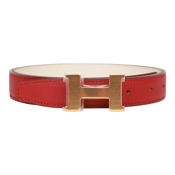 Hermes 24mm Reversible Rouge H White Constance H Belt 85cm Gold Buckle Discount