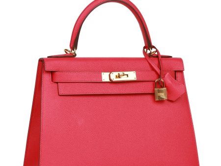 Hermes Kelly 28 Sellier Rose Extreme Epsom Gold Hardware Discount