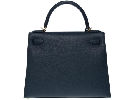 Hermes Kelly 25 Sellier Epsom Blue Indigo Gold Hardware For Sale