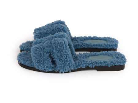 Hermes Oran Sandals Bleu Woolskin 36 For Cheap