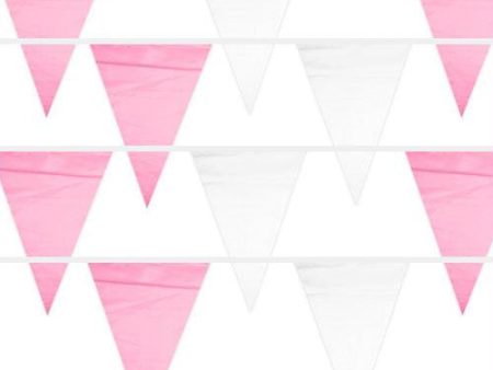 Pink & White 100 Foot Pennant Stringer with 48 Flags For Cheap